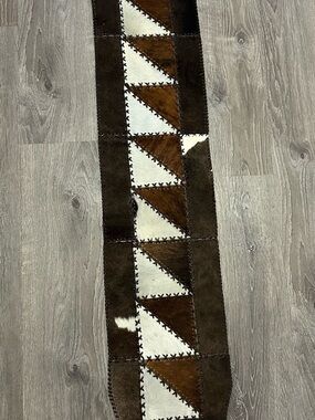 Handcrafted Brown and White Patchwork Cowhide Runner - Home Accents